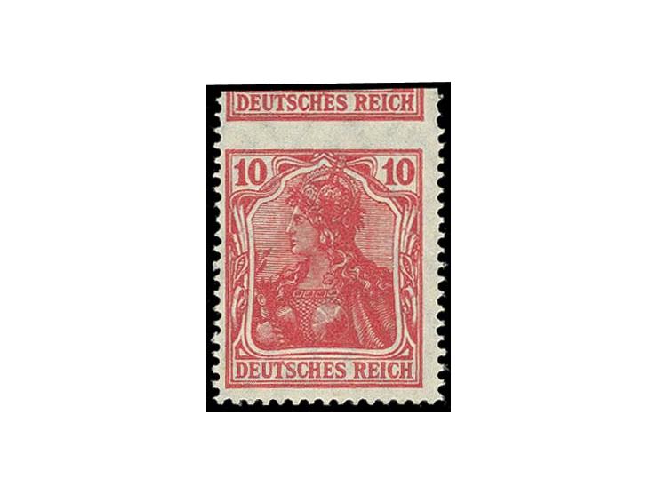 10 Pfg. karminrot, oben ungezähnt, mit Teil der Nachbarmarke, postfrisch, Kabinett, selten, Fotoattest Oechsner BPP