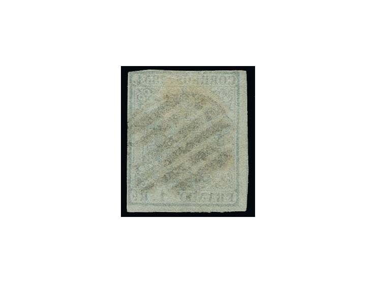 1 r. pale blue, good margins on three sides, just touched at upper right, used with barred oval, fine, Comex certificate