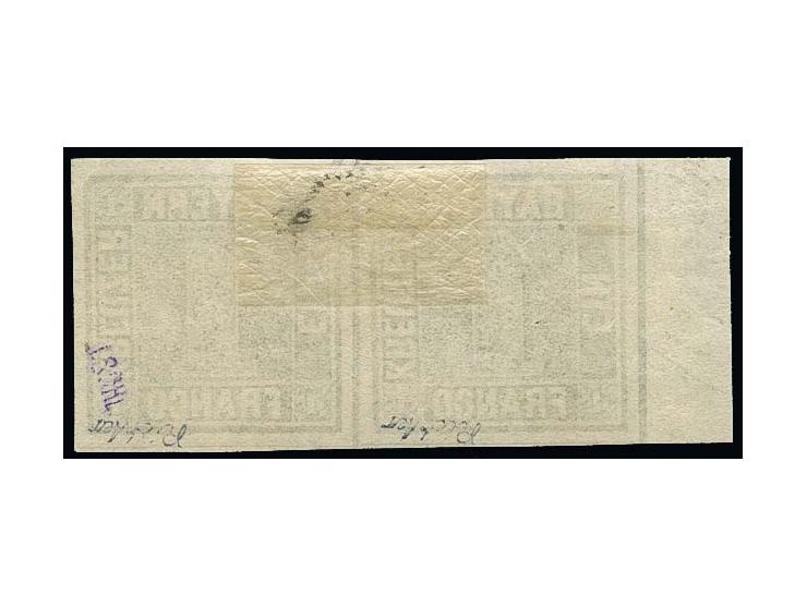 1 Kr. grauschwarz, Platte 1, farbfrisch und allseits breitrandig geschnitten mit durchgehender Trennungslinie und 6,5mm Bogen