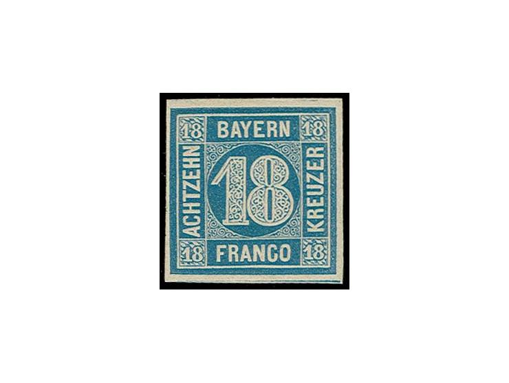 18 Kr., Probedruck in blau auf Papier ohne Seidenfaden, ungebraucht mit kleinen Haftstellen, Kabinett