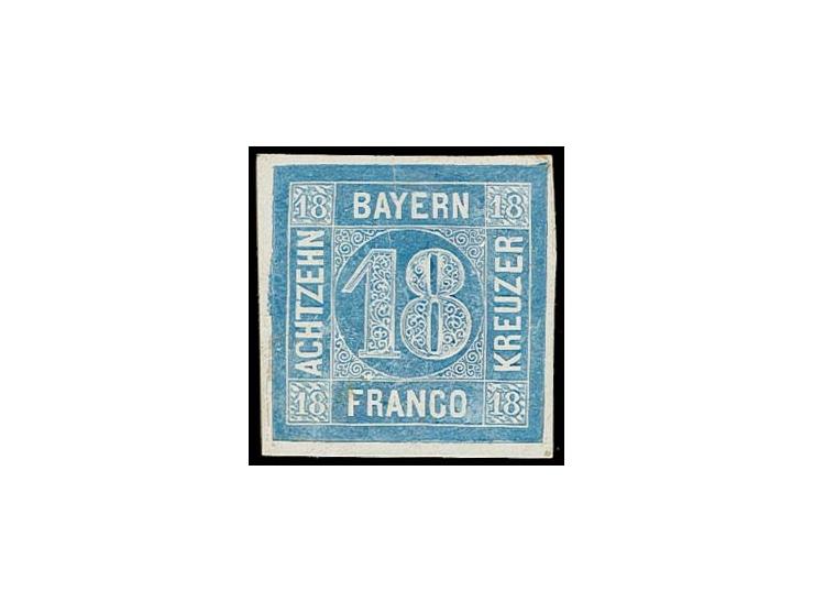 18 Kr., Probedruck in  blau als Einzelabzug auf gestrichenem Papier, ungebraucht, Kabinett