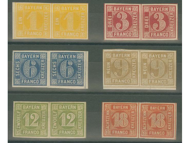 1862, 1 Kr. gelb-18 Kr. orangerot, 6 Werte kpl. in waagerechten Paaren, alle breit- bis überrandig, ungebraucht, Kabinett