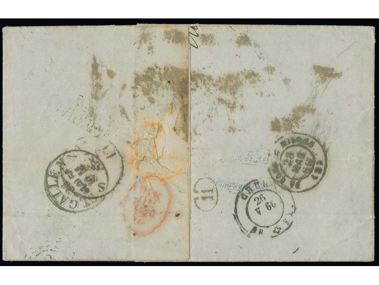 18 Kr. zinnoberrot, allseits gut gerandet mit oMR "28" auf Faltbrief mit nebengesetztem L2 "BAHNHOF AUGSBURG 25 MAI. 1866" im