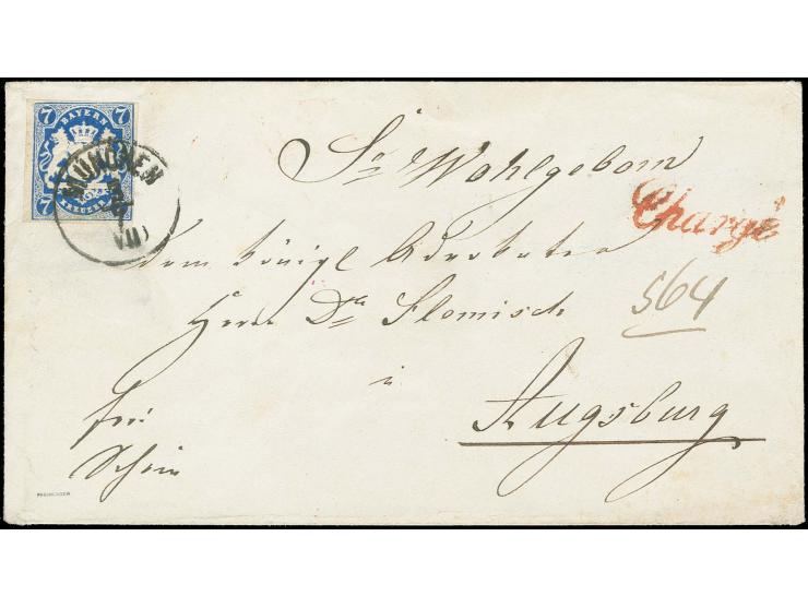 7 Kr. preußischblau, voll- bis breitrandig und in sehr schöner tiefer frischer Farbe mit sauberem EKr. "MÜNCHEN 3/7" auf Char