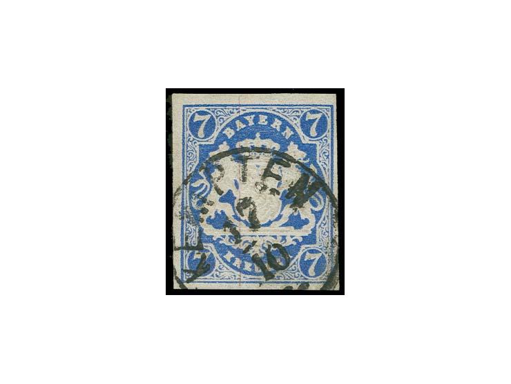 7 Kr. königsblau, farbfrisch und allseits gut gerandet, mit klarem EKr. "KEMPTEN 17/10", Kabinett, sign. mit Befund Brettl BP