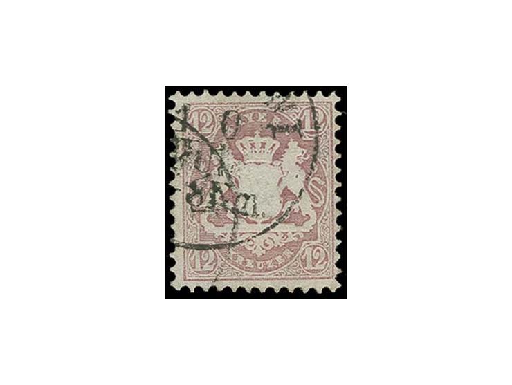 12 Kr. lila, farbfrisch und tadellos gezähnt mit Stempel von München; leicht gereinigt, sonst ein schönes Exemplar dieser sel