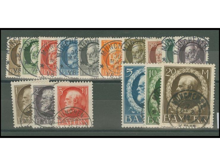 1914, Ludwig III. 3 Pfg. - 20 M., sauber, meist zentrisch gestempelt, Kabinett, sign. Infla/Helbig BPP bzw. Pfenninger, ex He