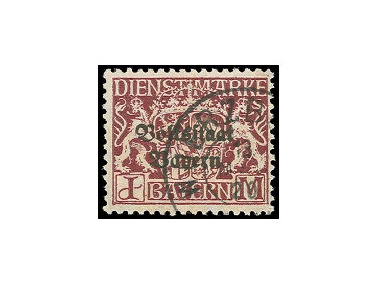 1919, Staatswappen mit Aufdruck "Volksstaat Bayern", 1 M. dunkelbräunlichlila sauber gestempelt "WÜRZBURG", Pracht, sign. Inf