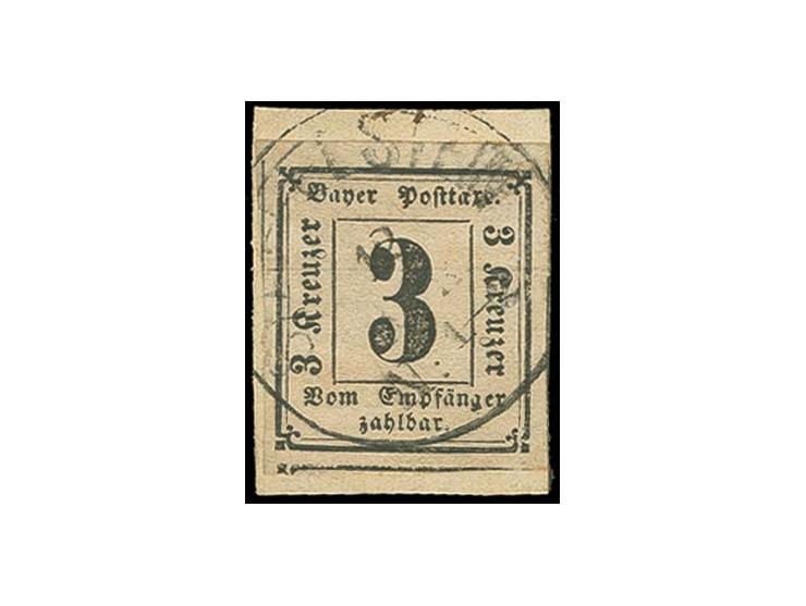 1862, 3 Kr. schwarz, allseits voll- bis überrandig auf Briefstück mit EKr. "STAFFELSTEIN", Pracht, sign. Pfenninger