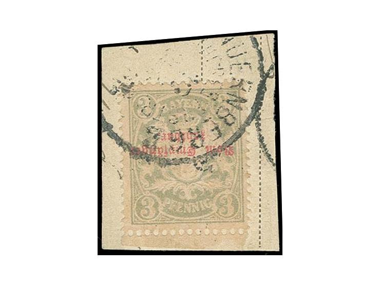 1888/1903, 3 Pfg. grau mit kopfstehendem Aufdruck, Unterrandstück mit schmalem Bogenrand, mit sauber aufgesetztem Stempel "NÜ