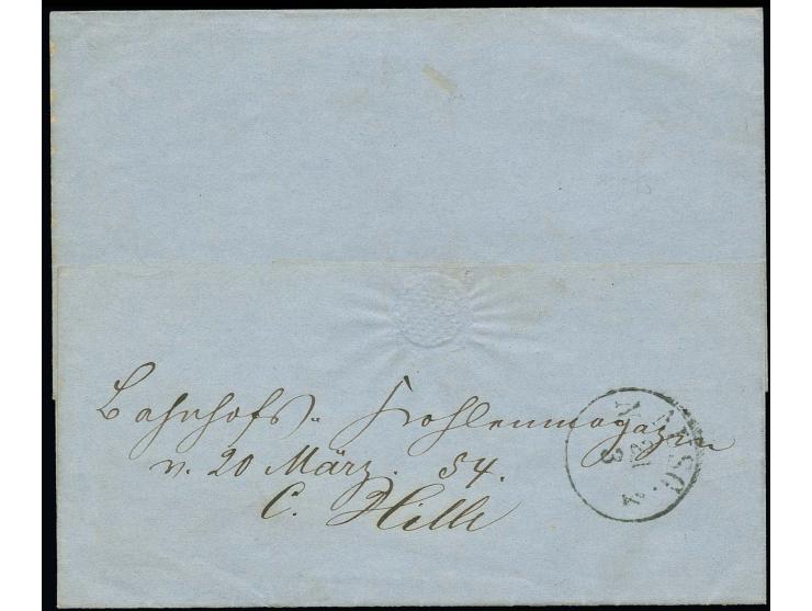 1852, 3 Sgr. orangerot, allseits breitrandig mit sauber auf- und nebengesetztem Halbkreisstempel "BRAUNSCHWEIG 20/3" (1854) u