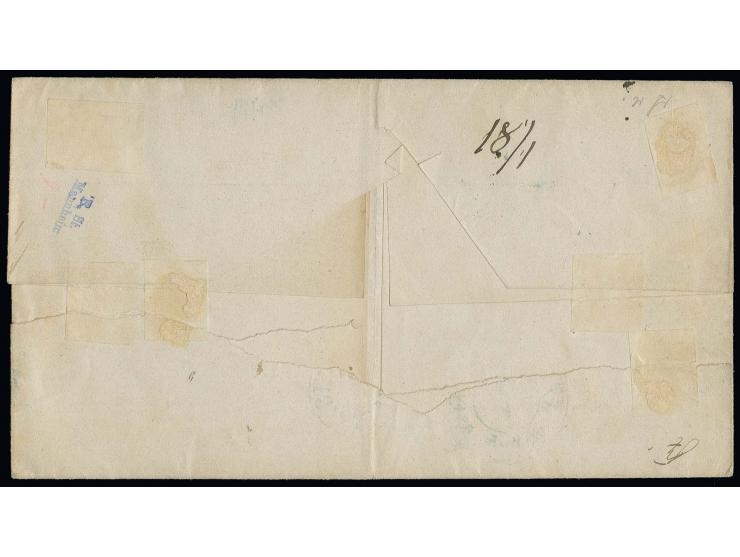 1/2 Gr. auf grün im waagerechten Paar und Einzelmarke mit DKr. "BRAUNSCHWEIG 10.JAN.1867" auf Paketbegleitbriefhülle nach Wol