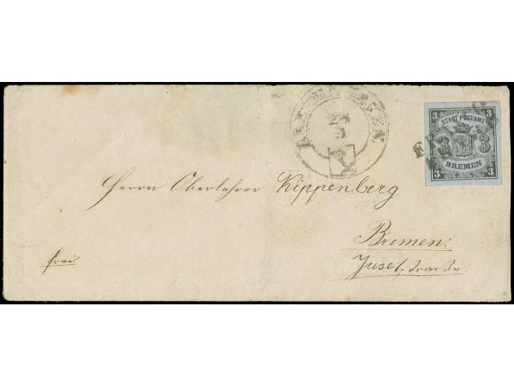 1855, 3 Grote (Type II) geschnitten, senkrecht gestreiftes Papier, farbfrisch und allseits gleichmäßig breitrandig, mit doppe