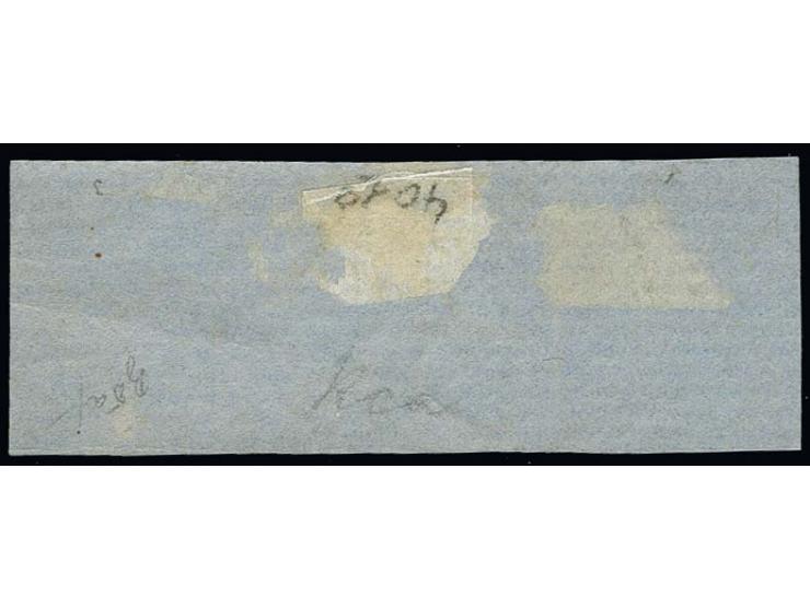 1855, 3 Grote geschnitten, waagerecht gestreiftes Papier, waagerechter Dreierstreifen (Typen I - III), farbfrisch und allseit