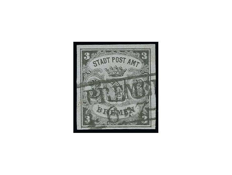 1855, 3 Grote (Type III) geschnitten, waagerecht gestreiftes Papier mit Teil des Bogenwasserzeichens II "HAS", recht farbfris