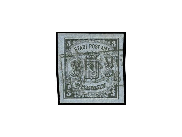 1855, 3 Grote (Type II) geschnitten, waagerecht gestreiftes Papier mit großem Teil des Bogenwasserzeichens I "Lilie", farbfri