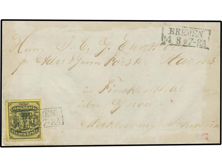 1860, 7 Grote geschnitten, rötlichgelb, dickeres Papier, recht farbfrisch und allseits voll- bis breitrandig, mit sauber auf-
