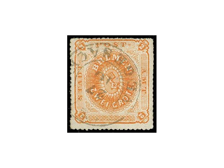 1863, 2 Grote durchstochen, gelborange, normales Papier, farbfrisch, jedoch Randspalt und leichter Bug, mit sauber und fast v