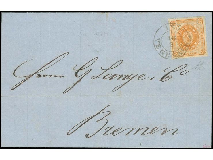 1863, 2 Grote durchstochen, gelborange, normales Papier, sehr farbfrisch, Randspalt und leichter Bug, mit sauber aufgesetztem