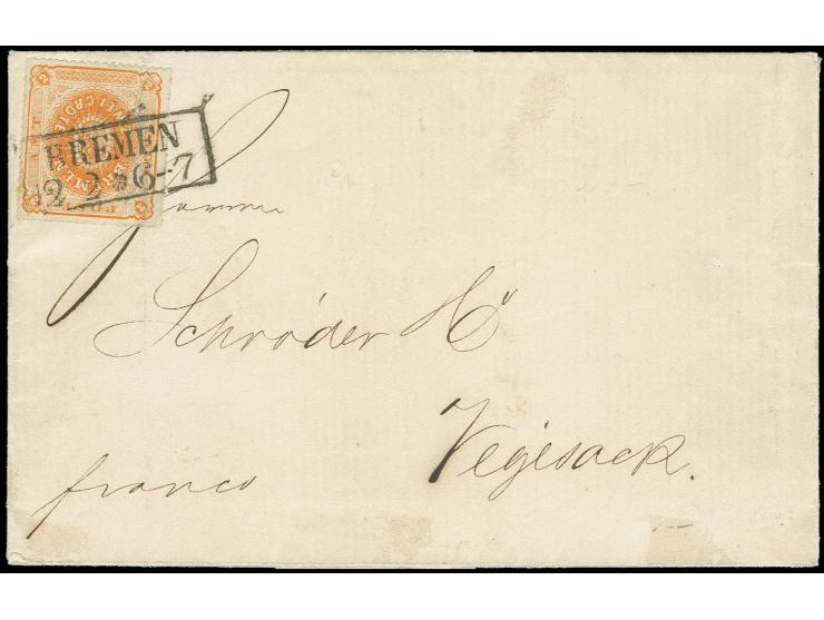 1863, 2 Grote durchstochen, gelborange, normales Papier, farbfrisch, jedoch starker senkrechter Briefbug links geglättet, mit