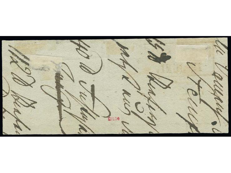 1850, 1 Ggr. auf graublau, farbfrisch und allseits gut gerandetes, waagerechtes Paar aus der linken unteren Bogenecke, sauber