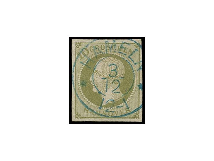  1861, 10 Gr. grün, allseits gut gerandet, mit zentrischem DKr. "HAMELN 3 12", kleine Reparaturstelle, sonst einwandfrei, opt
