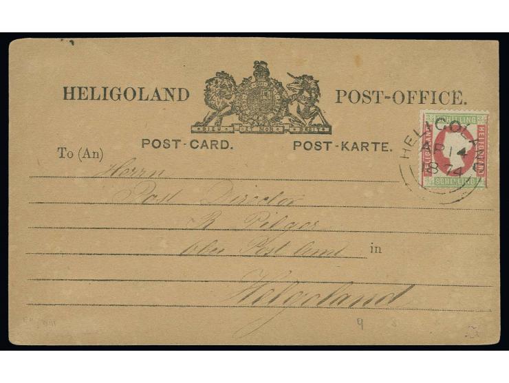 1873, 3/4 Sch. hellgrün/rosa, farbfrisch und für diese Ausgabe gut gezähnt mit klarem britischem Rundstempel "HELIGOLAND AP 1