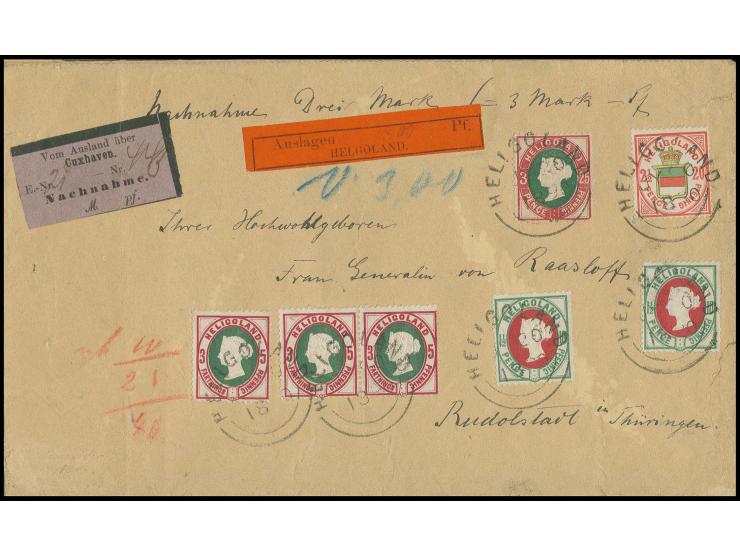 5 Pfg. lebhaftlilakarmin/grün, waagerechtes Paar und Einzelstück mit 2 Stück 10 Pfg. sowie Einzelwert 25 Pfg. und 1876, 20 Pf