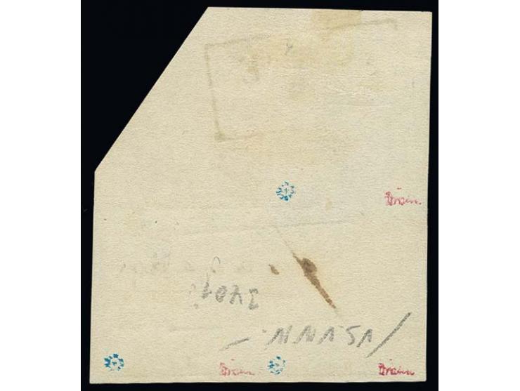 1852, 1/3 Sgr. auf grün im 3er-Block, wunderschön farbfrisch und allseits voll- bis breitrandig mit zwei kleinen Vortrennschn