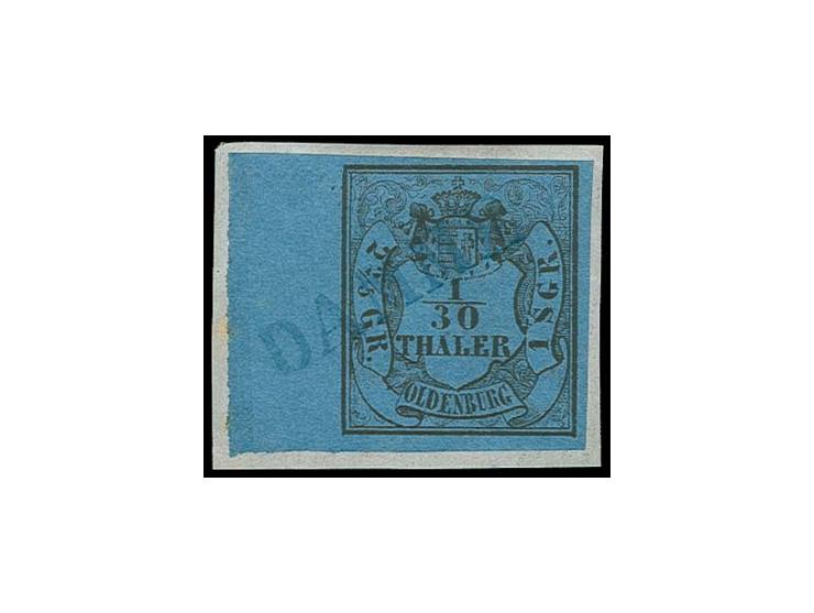 1852, 1/30 Th. auf blau, fabfrisch und allseits gut gerandet mit 9mm Bogenrand links, mit blauem L1 "DAMME" auf kleinem Brief