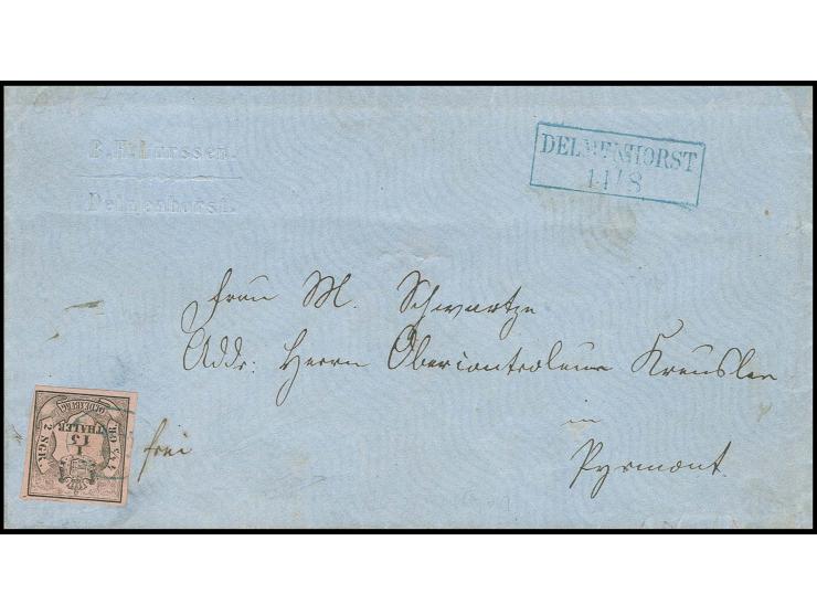 1/15 Th. auf rosa, Type 1, rechts unten voll- sonst breitrandig geschnitten und farbfrisch mit leicht und sauber aufgesetztem