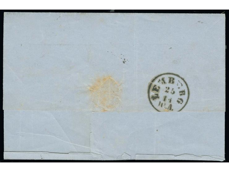 1863, Briefhülle mit Wappen 5 Ngr. graublau mit DKr. "CHEMNITZ 23 XI 63" nach Jassy, eine Seitenklappe fehlend, gering flecki