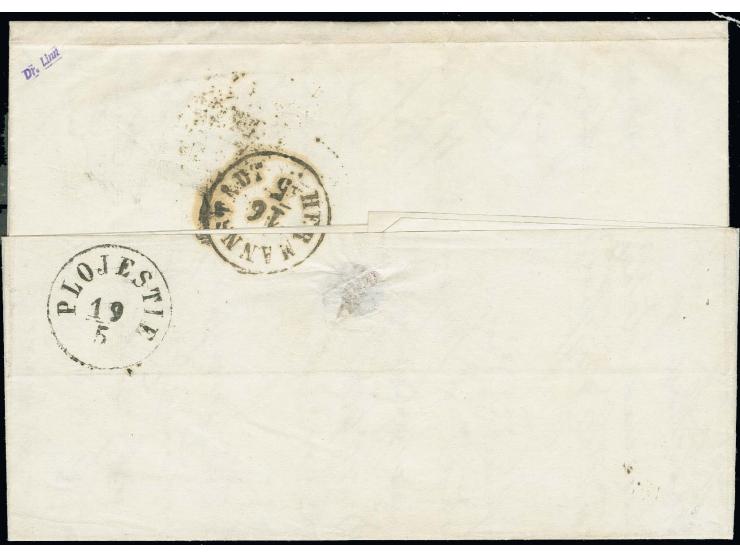 1866, kpl. Faltbrief mit Wappen 1 Ngr. rosa, 5 Werte als Streifen geklebt mit DKr. "LEIPZIG 12 MAI. 66" nach Ploesti mit Durc
