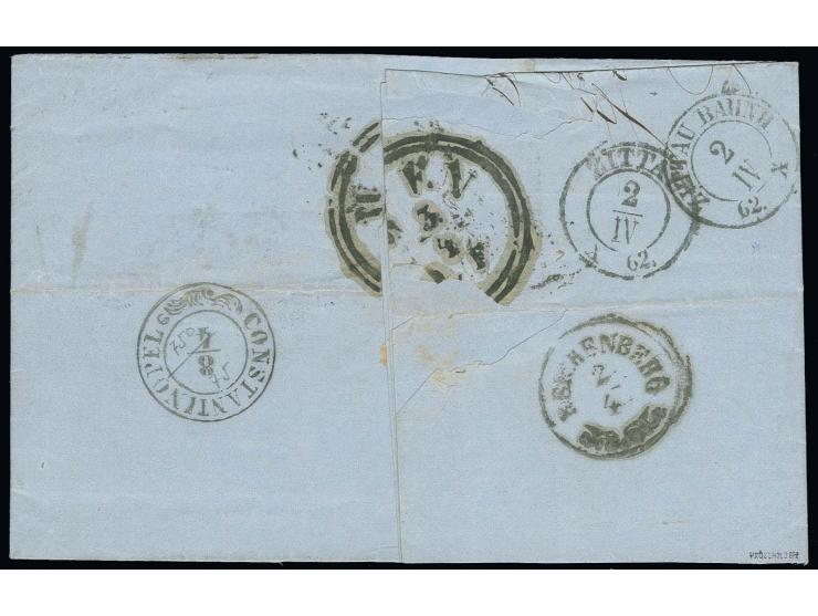 1862, kpl. Faltbrief mit Johann 2 Ngr. auf blau (teils leicht berührt) und voll- bis sehr breitrandiger 5 Ngr. ziegelrot, mit