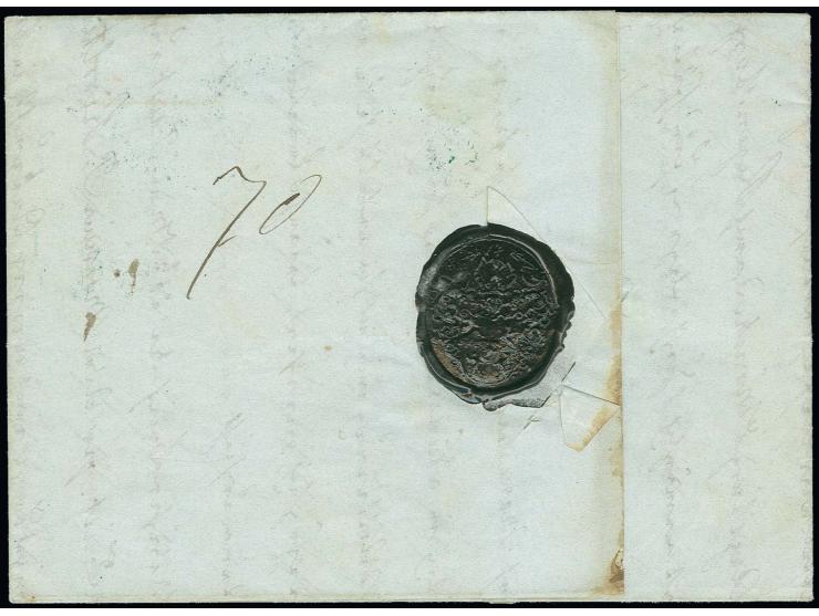 1847, einfacher Teilfranko-Brief mit blauem DKr. "ATHEN 1 JUNI 1847" nach Zwönitz; das griechische und türkische Landporto be