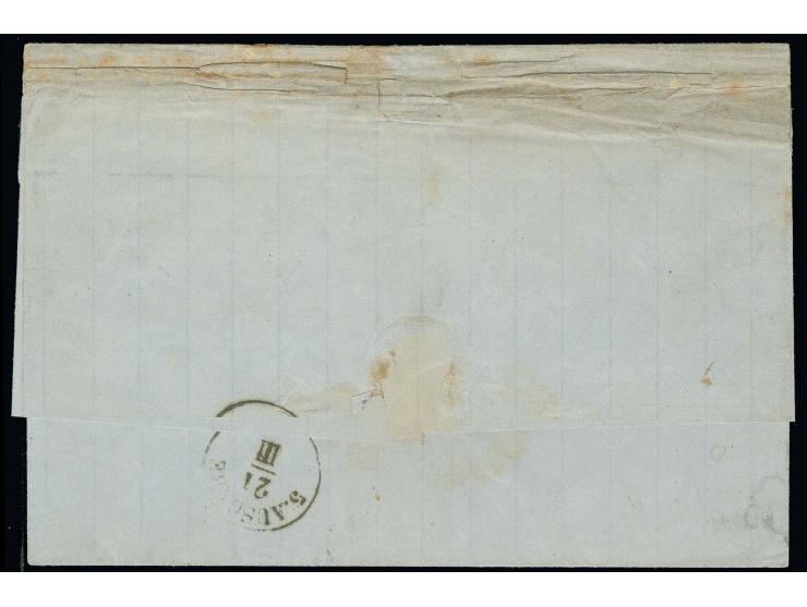 1864, Porto-Briefhülle mit schwarzem "ALEXANDRIEN 14/3" über Triest nach Großenhagen mit vorderseitigem schwarzem Taxstempel 
