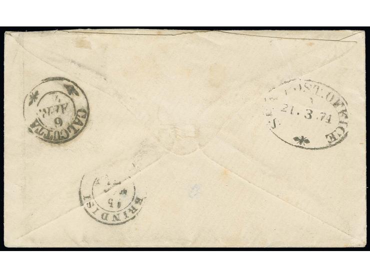 1874, Briefkuvert der 1. Gewichtsstufe frankiert mit Großer Schild 2 Gr. und 2½ Gr. im senkrechte Paar mit Ra2 "DRESDEN III/1