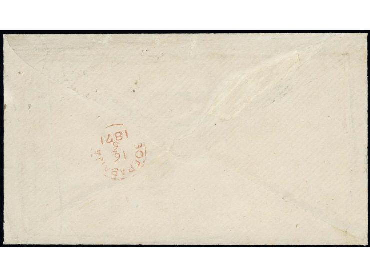 1871, NDP ¼ Gr. blassviolett, 1 Gr. karmin und 2 Stück 5 Gr. ocker mit EKr. "ALTENBURG 25 4 71" auf Briefkuvert über die Nied