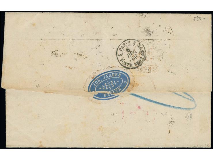 1869, gezähnte Ausgabe ¼ Gr. violett im senkrechten Paar mit ½ Gr. orange und waagerechtem Paar und 2 Einzelwerten 2 Gr. blau