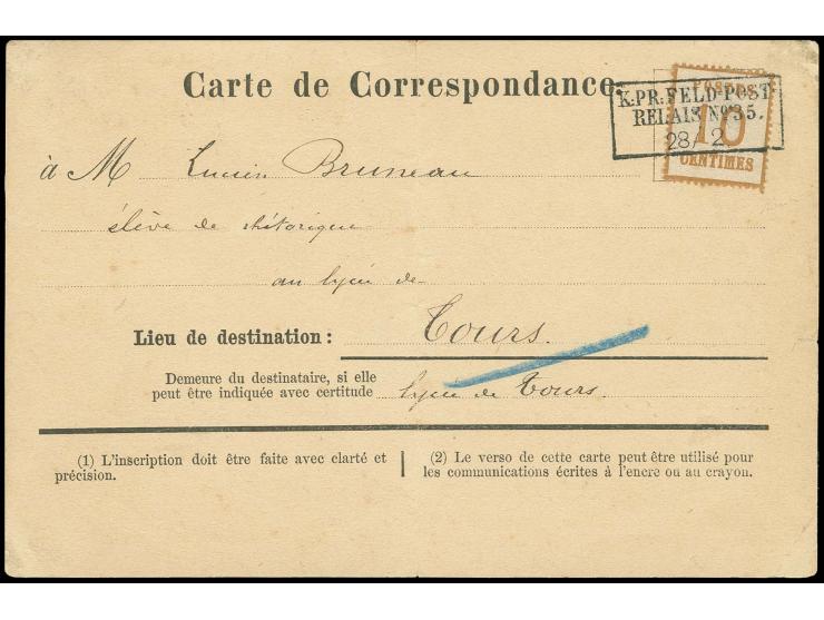 10 C. braunocker mit Ra3 "K. PR. FELD-POST-RELAIS No. 35. 28/2" auf 'Carte de Correspondance' (Type 5) innerhalb des besetzte