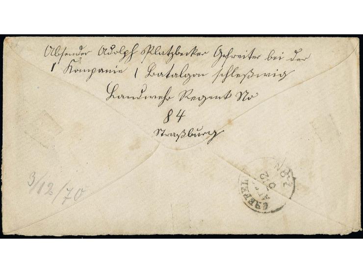 "K. PR. FELD-POST-EXPED. z DISP. D. GEN. GOUV. IM ELSASS 3/12", sehr sauber aber nicht ganz kpl. auf Feldpostbrief mit blauem