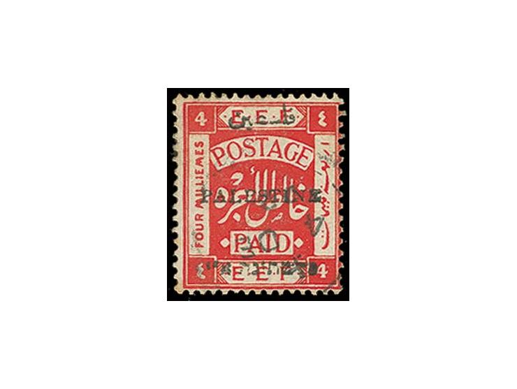 Jerusalem I: 1920, 4 p. red with "withdrawn type 23" varity (sheet positon 143), usued, perforation sligthly toned, otherwise