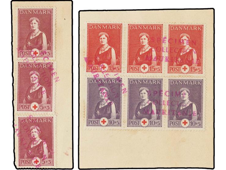 1939-40, red cross 5-15 Ø, each in strip of 3, few toned perfs, otherwise fine