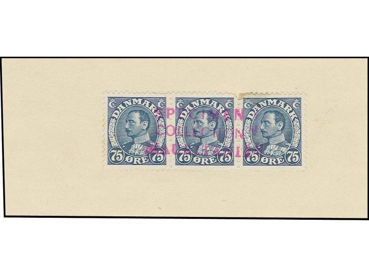 1934-41, Christian X 75 Ø  , as horizontal strip of 3, slightly stained, otherwise fine