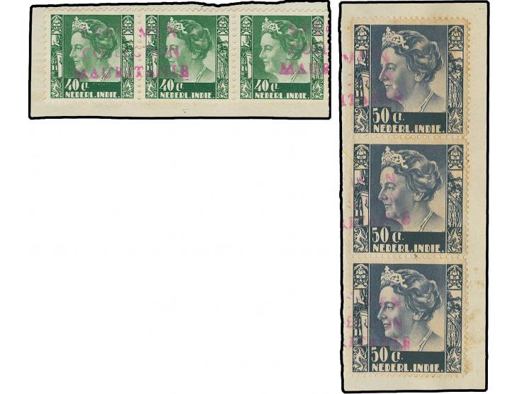 1940, Queen Wilhelmina 40-50 c., each in strip of 3, few toned perfs, otherwise fine