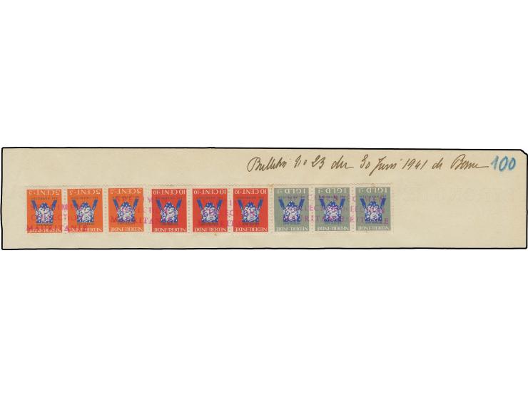 1939, Air Force Fund 5 c.-1 g., each as horizontal strip of 3, few toned perfs, otherwise fine