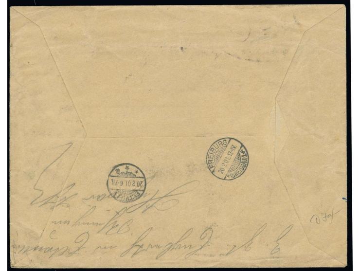 10 Pfg., 4 Einzelwerte und 2 senkrechte Paare mit Stempel "K.D. FELDPOSTEXPED. DES OSTASIATISCHEN EXPEDITIONSCORPS a 5 1" auf