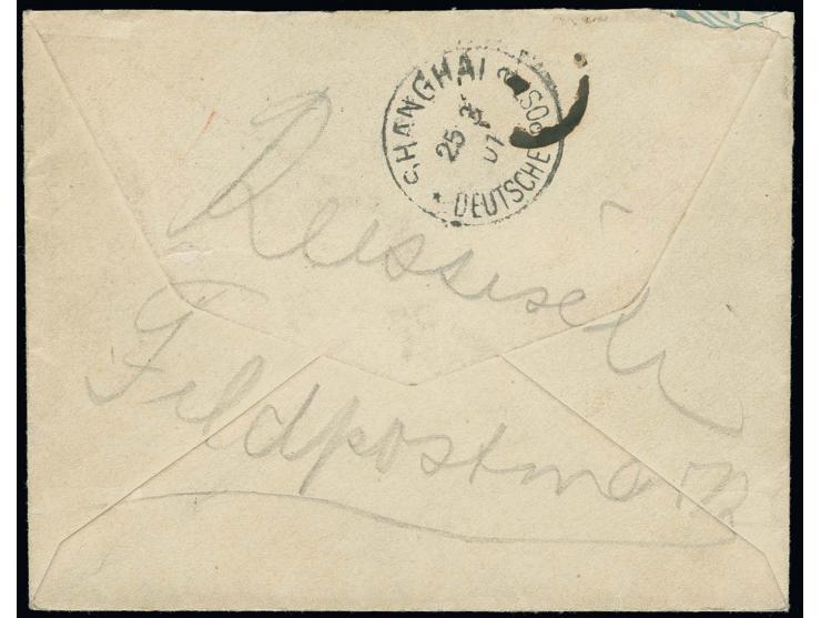30 Pfg. mit sauberem EKr. "K.D. FELDPOSTSTATION No. 8 15/3" auf kleinem R-Brief mit Absenderangabe "Chingwangtau" nach Shangh