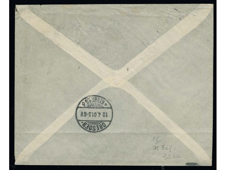 40 Pfg. und 20 Pfg. mit Stempel "PEKING 27/2 01" auf Bedarfs-R-Brief nach Dresden mit Ankunftsstempel; 40 Pfg. winziger Rands