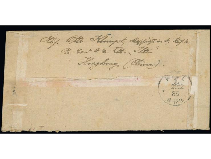 1885, Brief eines Maschinisten auf der SMS Iltis mit Ortsangabe "Hongkong (China)", befördert per Hofpostbrief nach Berlin, h